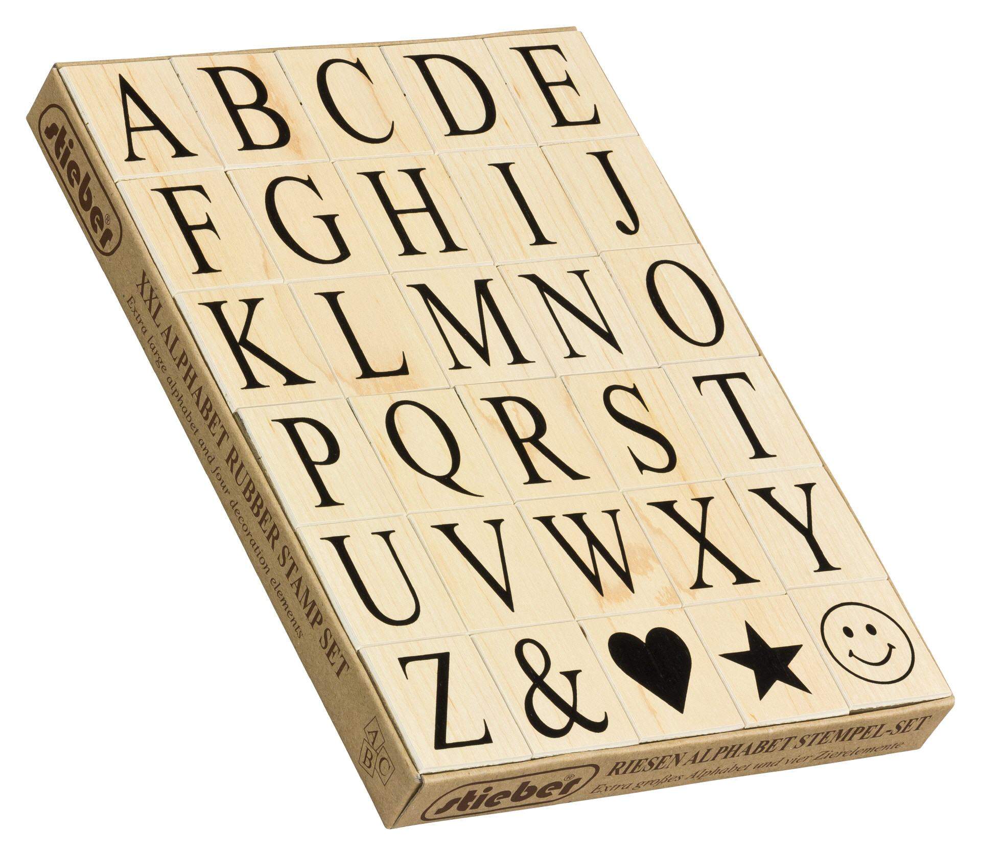 Neu 32 Teile Holz Buchstaben Stempel Set Alphabet Symbole & Ink Pad Tobar 23062 